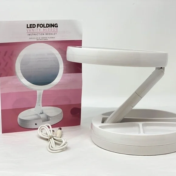 Foldaway Lighted Vanity 10x  Mirror  w/ LED  new in box.Cord or battery  2 PACK - Picture 3 of 3